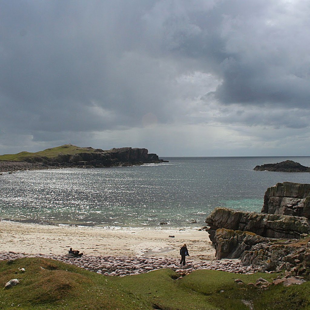 Beach near Laide of Reiff with the weather in Scotland coming off the Atlantic.