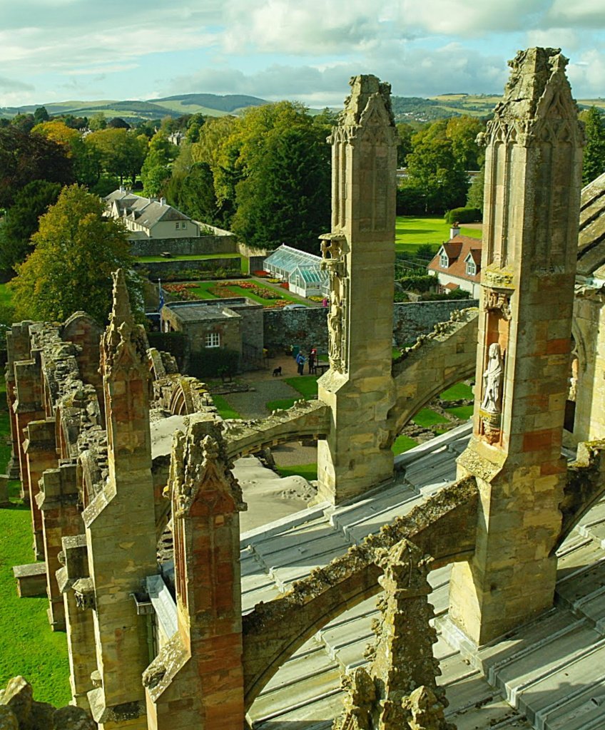 Melrose is probably a good place for a romantic break. The view from the top of Melrose Abbey, Scottish Borders
