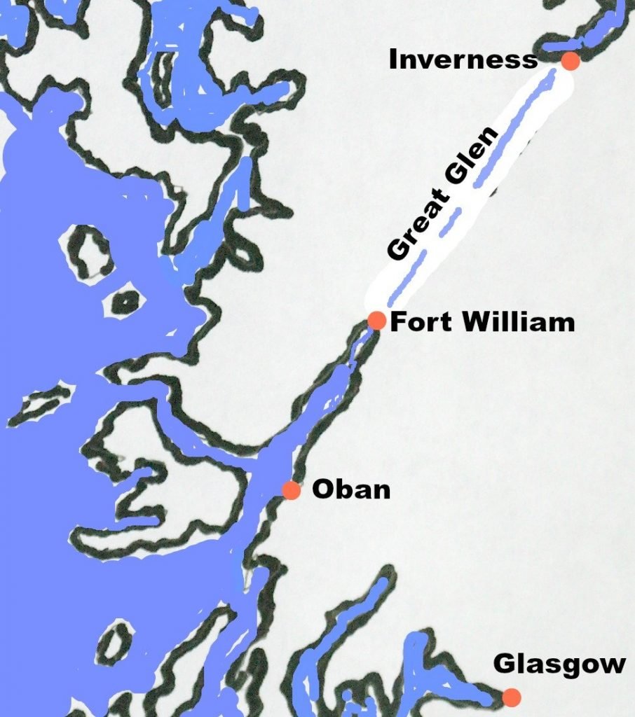 Map showing where Oban and Fort William are