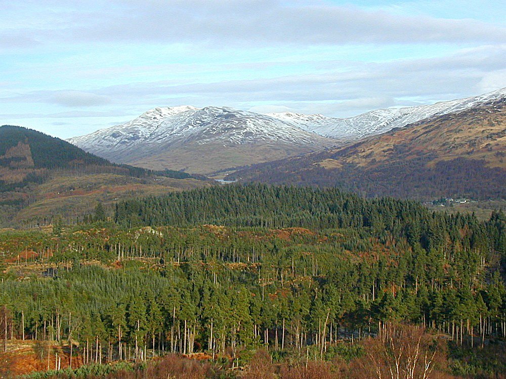 The Trossachs in winter, Loch Katrine distant