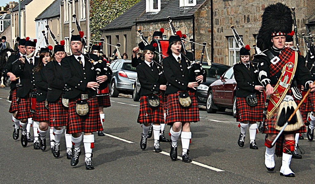 Pipe band in Aberlour, Moray