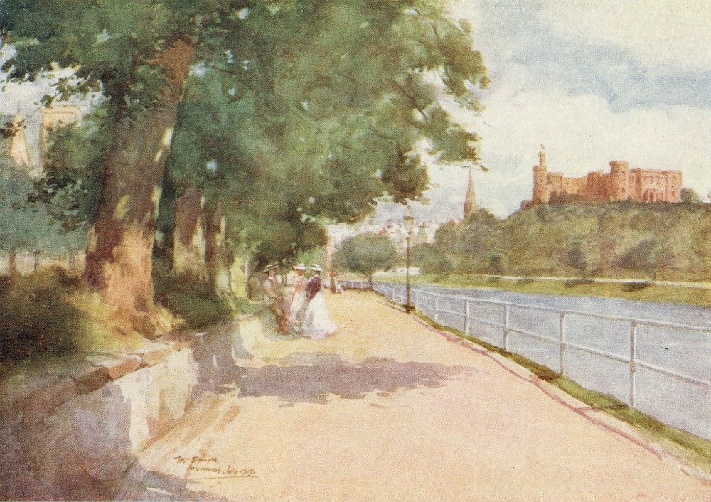 Inverness – old watercolour – by the banks of the River Ness.