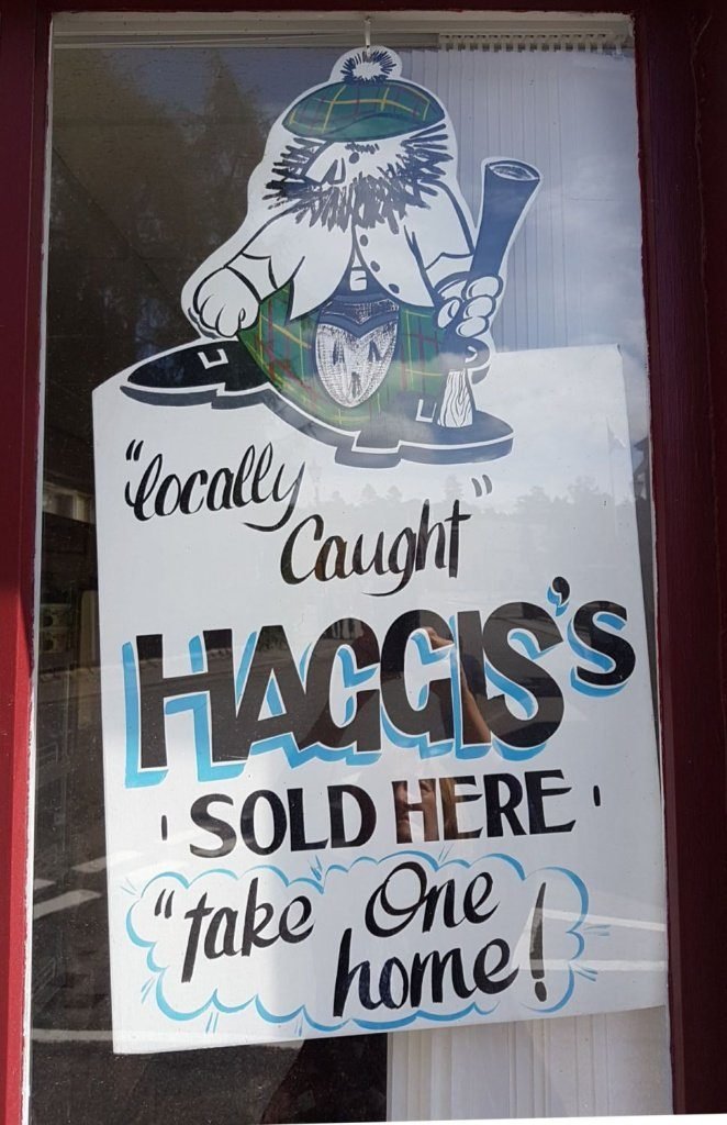 Haggis sign in butcher's Haggis sign in butcher's