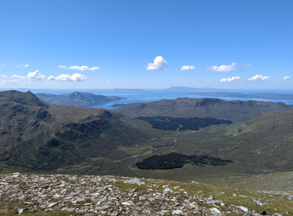 Views to the Small Isles from the Ladhar Bheinn slopes.